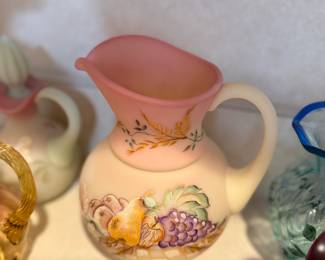 Fenton burmese glass "Bountiful Harvest " pitcher 