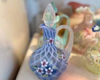 Fenton Glass light blue opalescent Diamond cruet 