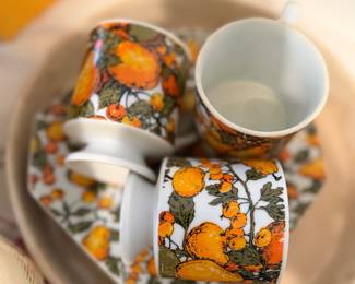 vintage bright color plates and cups