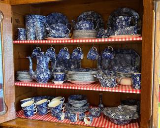 LARGE COLLECTION BURLEIGH WARE BLUE CALICO CHINA