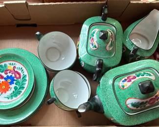 HAND PAINTED MORAVIAN ART TEA SET