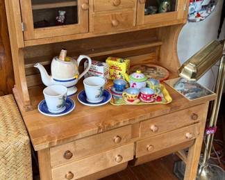 CHILDS SIZE HOOSIER CABINET AND TOYS