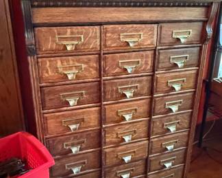 “THE SHANNON” TIGER OAK FILE CARD CATALOG CABINET