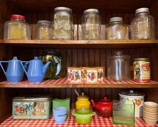 ANTIQUE JARS, LE CREUSET AND MORE