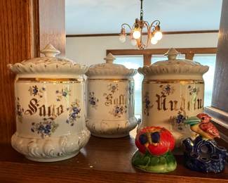 ANTIQUE GERMAN PORCELAIN KITCHEN CANNISTERS