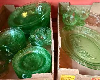 GREEN DEPRESSION GLASSWARE