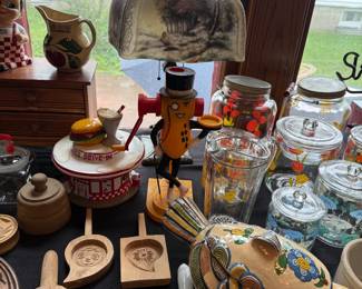 ANTIQUE LAMP, BUTTER MOLDS AND MORE