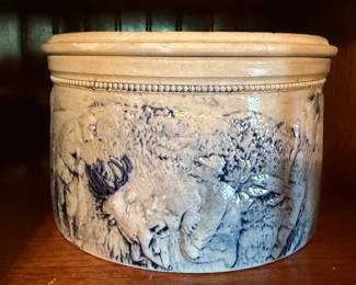 WHITES POTTERY ANTIQUE BUTTER CROCK WITH LID
