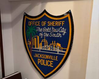 Metal 1968 Sign of Merging of Duval County and Jacksonville City - this rare and historic piece will be a silent auction item during the sale. $10 Min Bid/All Bids must be placed in person/ Winner will be notified end of sale 3pm Saturday. 
