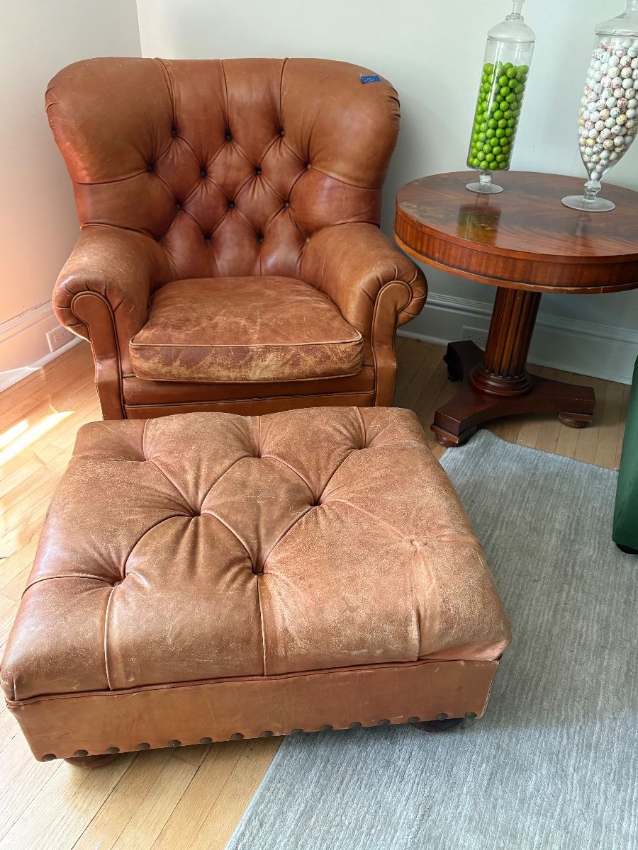 Ralph Lauren Leather Chair with Ottoman