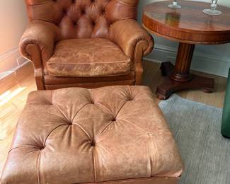 Ralph Lauren Leather Chair with Ottoman