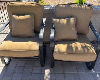 Two Metal Patio Chairs With Cushions