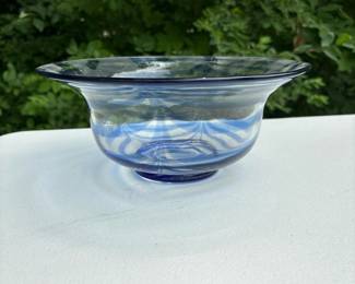 501 mmahandblownartglassbowlblueswirl