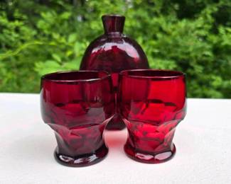 127 vintagerubyredglassdecanterset
