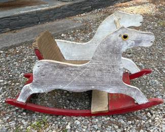 010 vintagedoublehorsewoodenrockingtoy