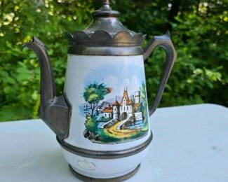 154 vintageeuropeanpewtermountedenamelwa