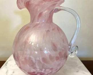 04 Blenko Art Glass Pitcher Pink Cherry Blossom Spatter Limited Edition 108 of 500 with Sticker