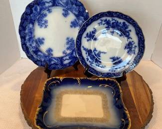 Antique Flow Blue Plates Stanley Pottery Touraine, Till Sons Cecil and Haviland Platter