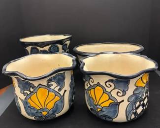 HandPainted Blue Yellow Ceramic Planter Pots Set of 4 TalaveraStyle