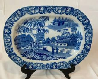 Antique Staffordshire Platter Classic Blue Willow Pattern