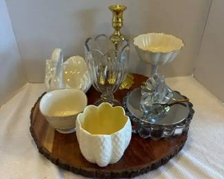 Assorted Glassware, Ceramic, And Candlesticks Lenox, Heisey, Stiffel
