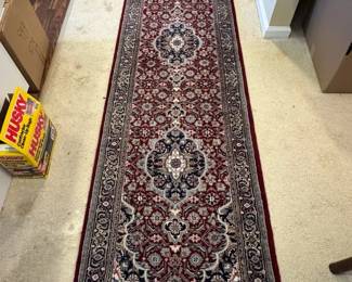 Traditional PersianStyle Runner Rug Red, Navy Ivory with Fringe 10 ft x 30 in