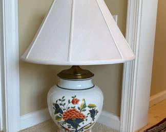 Vintage Floral Ceramic Table Lamp with White Fabric Shade