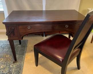 Traditional Dark Wood Writing Desk with Ethan Allen Upholstered Chair