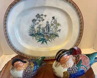 2 Japanese Kutani Porcelain Ducks and Vintage Edge Malkin Co. Plate