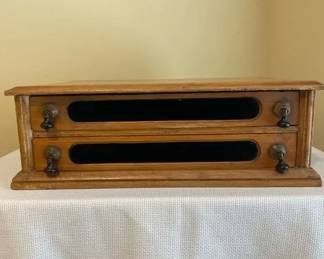 Antique ONT Walnut 2drawer Spool Cabinet Style Jewelry Box