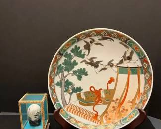 Japanese Imari Style Porcelain Plate and Hand Painted Chinese Egg
