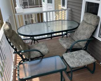 Glass Patio Set 2 Swivel Rockers, Oval Table, more
