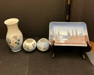 Vintage Royal Copenhagen BG Porcelain Set Vase Trinket Dish Bowls Denmark