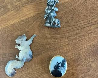 3 Vintage Brooches, Squirrel Sterling Silver