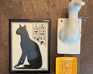 Ceramic Duck Hook, Besheer Cat Art Tile, Kitty Trinket Dish