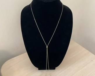 Gold Tone Lariat Style Necklace With Slide Knot