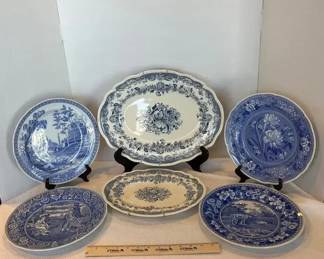 Spode Engraved Plates and Persian Tulip Ceramic Dishes