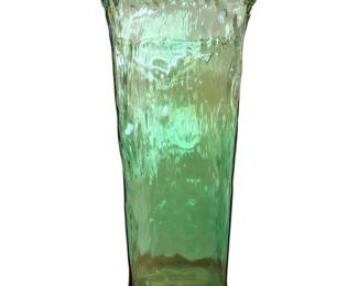 Oversized Green Textured Glass Vase Large Decorative Floor Vase with Scalloped Edge