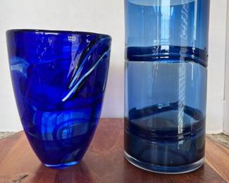 Cobalt Blue Art Glass Lot Kosta Boda Contrast, Vintage Margies Garden Cylindrical