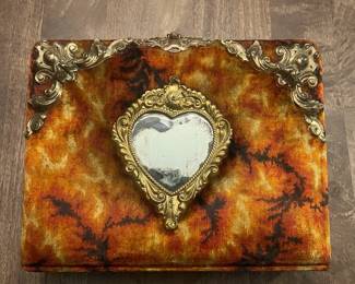 Antique Victorian Photo Album Velvet w Brass Hardware, Mirror
