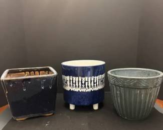 Modern Ceramic Planter Set of 3 Assorted Blue Gray Flower Pots Indoor Plant Pots