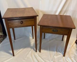Two Vintage Solid Wood Side Tables With Drawers