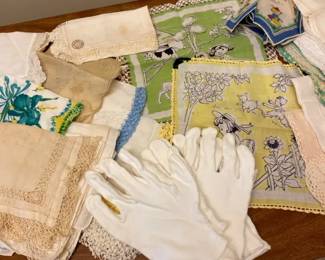 Vintage Hankies And Glove Lot