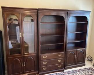 Ethan Allen 3Section Wall Unit, Wood Display Cabinets