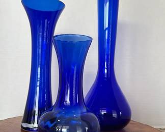 Vintage Cobalt Blue Glass Vases Lot of 3, featuring Indiana Glass