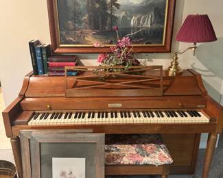 Baldwin Acrosonic Upright Piano  Brand: Baldwin  Model: Acrosonic  Year: 1969  Type: Upright Piano  Wood: Maple  Approximate Size  57" wide 36" deep 25" tall (The appraisal dimensions appear to reference cabinet measurements; the photos confirm it's a standard Acrosonic console piano.)  Condition  Above Average Condition