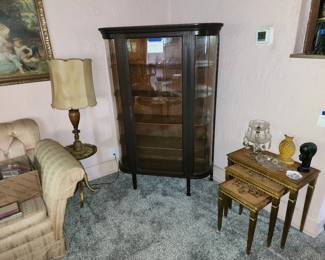 Antique curio cabinet, Florentine tables