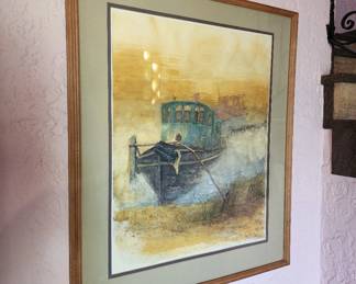 Large framed original watercolor painting by local artist Arthur Elkins