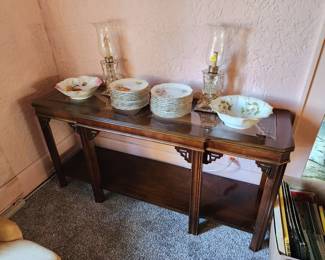 Lane glass top console table