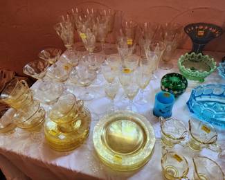Fostoria topaz glassware - mostly the Trojan etching